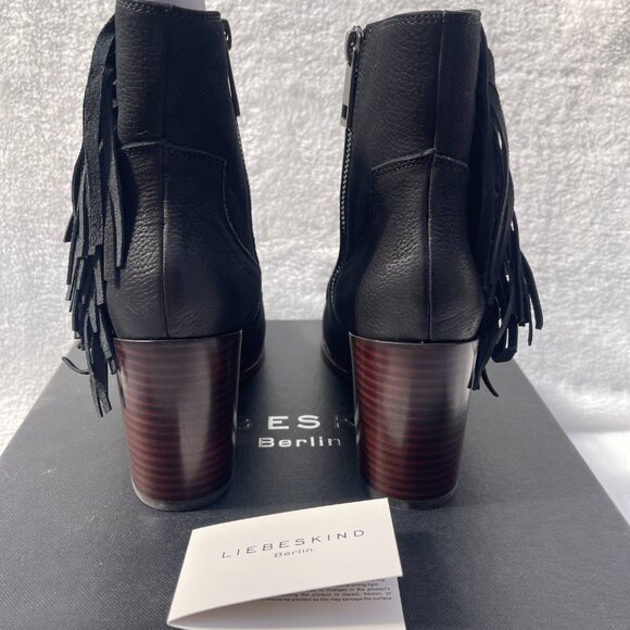 NIB Anthropologie Liebeskind Berlin Suede Fringe Nubuck Black Chunky Ankle Boot - Picture 5 of 10